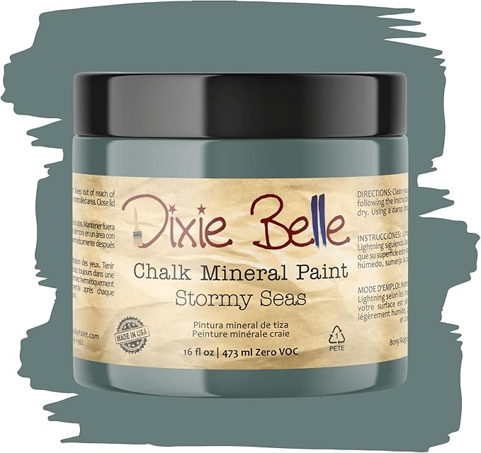 Dixie Belle Paint Company Chalk Finish Furniture Paint - Stormy Seas (16oz) - Matte Blue Gray Chic Chalk Mineral DIY Furniture Paint