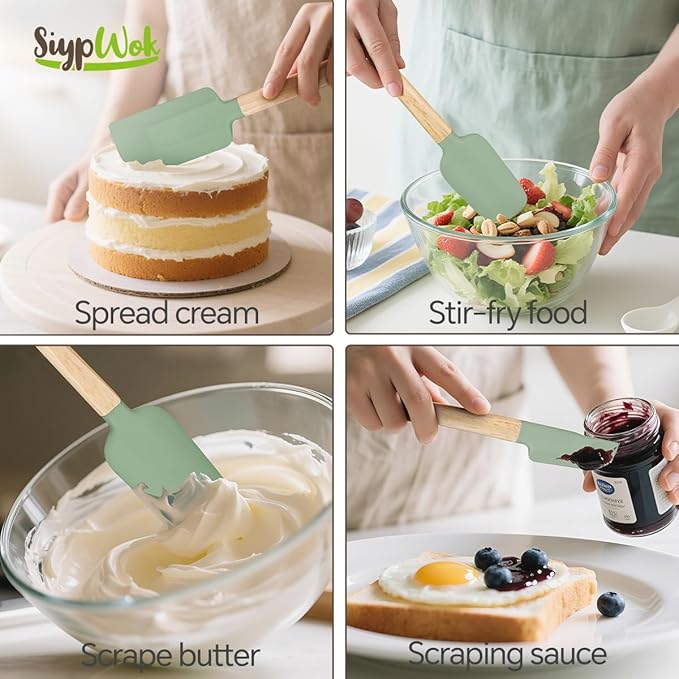 Silicone Spatula Set, Food Grade Rubber Spatula-4 Piece Nonstick Rubber Spatulas, Spoonula, Jar Scraper for Cooking, Baking, Mixing, Frosting - Heat Resistant Up to 600°F (Spatulas-Green)