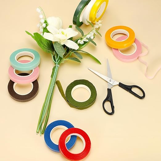 MECCANIXITY 12 Rolls Floral Tapes, 30 Yard x 1/16 in Florist Crepe Flowers Bouquets Tape Adhesive Waterproof for Flower Arranging Wrapping, Orange