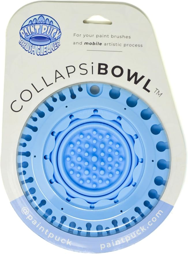 Paint Puck CollapsiBowl Paint Brush Cleaner Rinse Cup (Blue) – Collapsible Paint Water Cup & Brush Cleaner with Brush Holder, Squeegee Lips & Drip Tray for Acrylic, Watercolor & Art Supplies