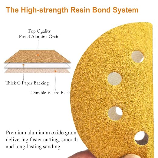 5-Inch 8-Hole Hook and Loop Sanding Discs 320-Grit Random Orbit Sandpaper, 50-Pack