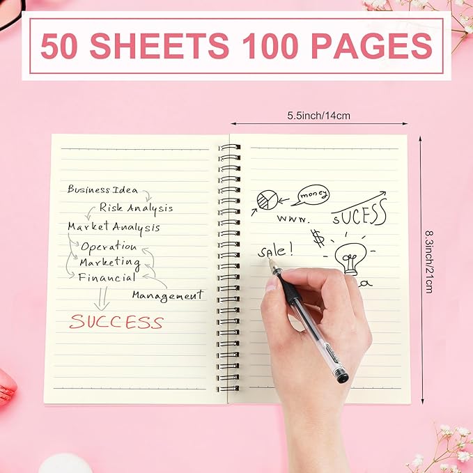 Yahenda 18 Pcs Spiral Notebook Bulk A5 Journal Lined 8.3'' x 5.5'' Writing Composition Paper Small Notepad Subject Notebook for Students Office Business Back to School Supplies (Pink)