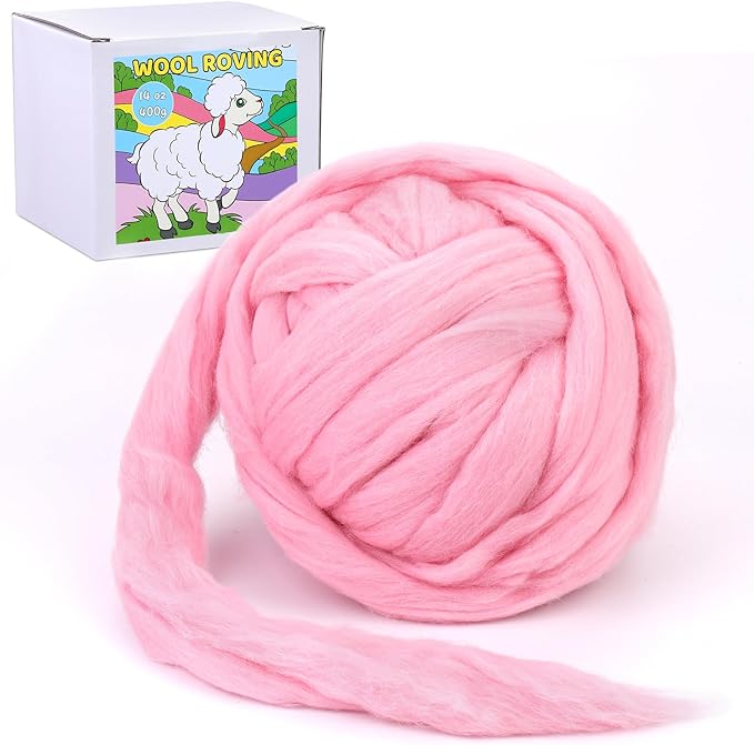 QMNNMA 14.1oz Wool Roving Yarn, Fiber Roving Wool Top, Wool Felting Supplies, Pure Wool, Chunky Yarn, Handmade Carded Core Wool for Wool Felting, Wet Felting DIY Hand Spinning