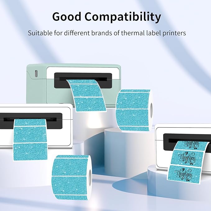 3x2 Inch Holographic Thermal Labels, Glitter Blue Thermal Sticker Labels, Waterproof Thermal Printer Stickers for Price, Barcode, Name, Custom Logo Design, 200 Pcs/Roll