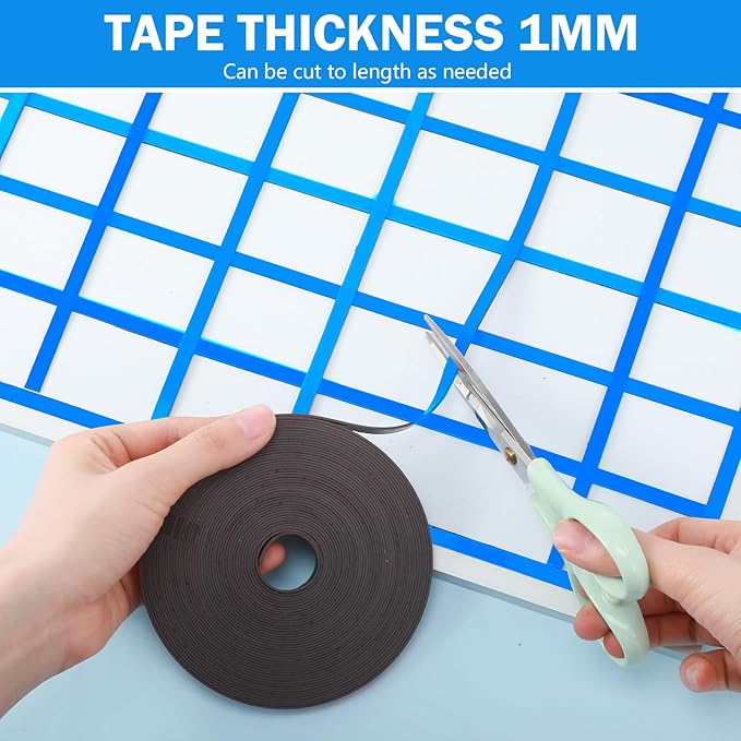 Magnetic Tape Roll Thin Strips, 1/4 Inch x 33 Feet Magnetic Board Dividers Whiteboard Graphic Decorative Tape Marking Line for Classroom Office Art Accessories(Blue)