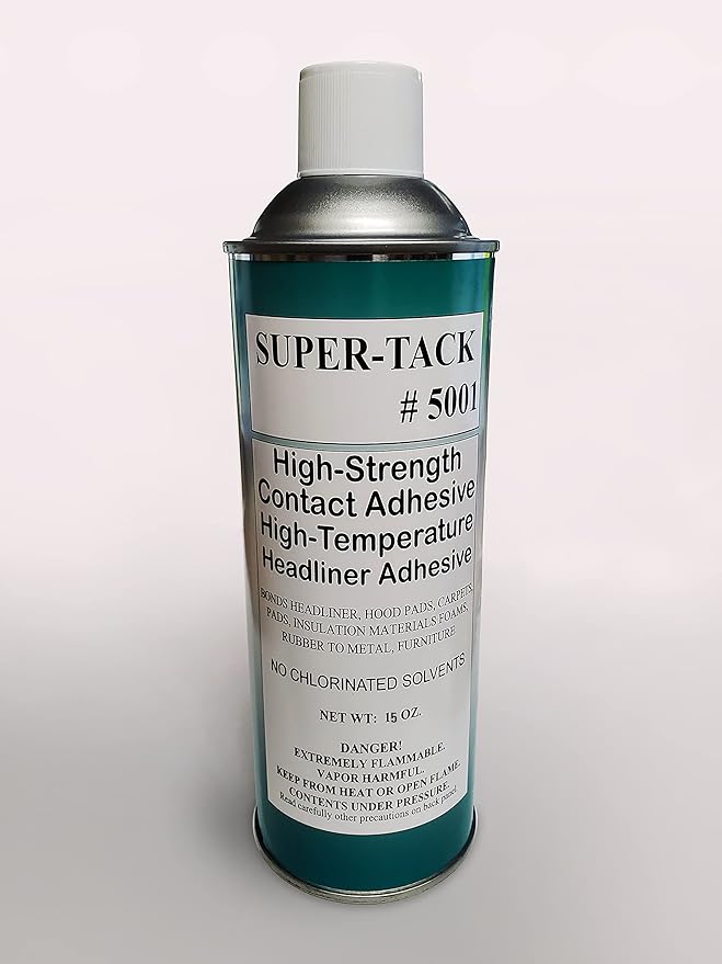 Super-TACK Upholstery HIGH Strength Web Spray Glue Contact Adhesive 15oz. for Fabric, Foam, Acoustic Panels, Crafting & Automotive Headliner. HIGH Temperature. Fabric to Foam