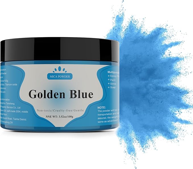 Mica Powder - 100g Mica Powder for Epoxy Resin - Metallic Color Pigment for Resin, Soap, Bath Bombs, Eye Shadow, Nails, DIY Crafting Projects etc. (Golden Blue)