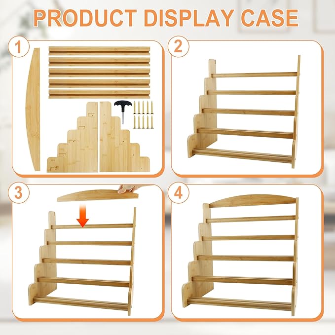 5-Tier Bamboo Trading Card Display Case,35 pt Baseball Card Collection Stand, Sports Card Storage Holder,Card Game Collection (Burlywood)