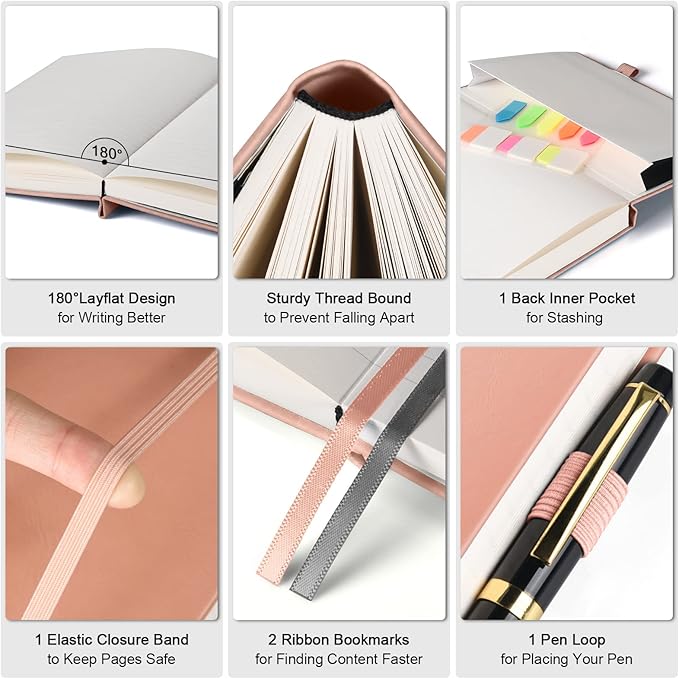 College Ruled Notebook, Large A4 Hardcover Leather Journal, 312 Numbered Pages Writing Journal, 100gsm No Bleed Paper, Lined Journal Notebook for Women Men School Office, 8.5''×11'', Pink