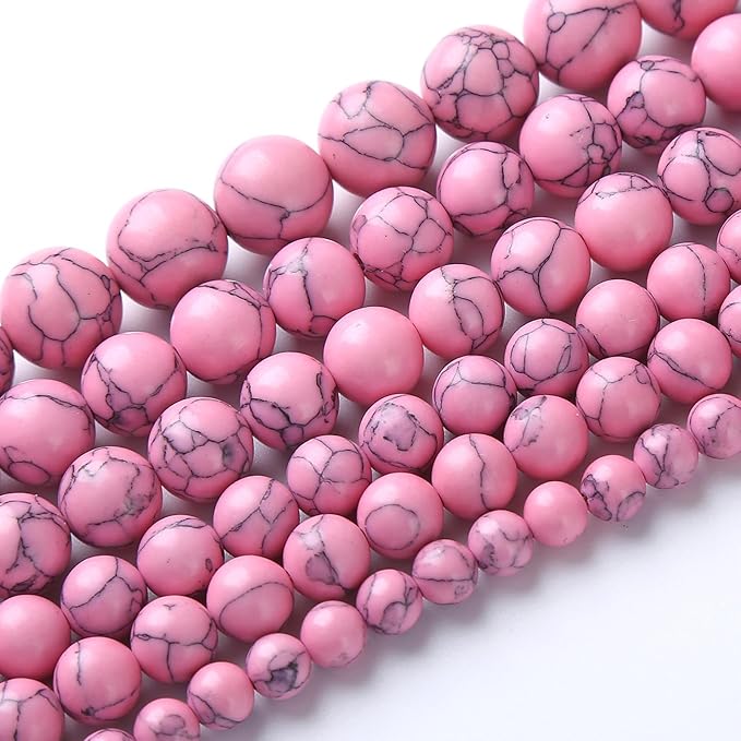 60pcs 6mm Pink Turquoise Beads Natural Stone Round Loose Spacer Beads for Jewelry Making DIY Bracelet Necklace 1 Strand 15inch