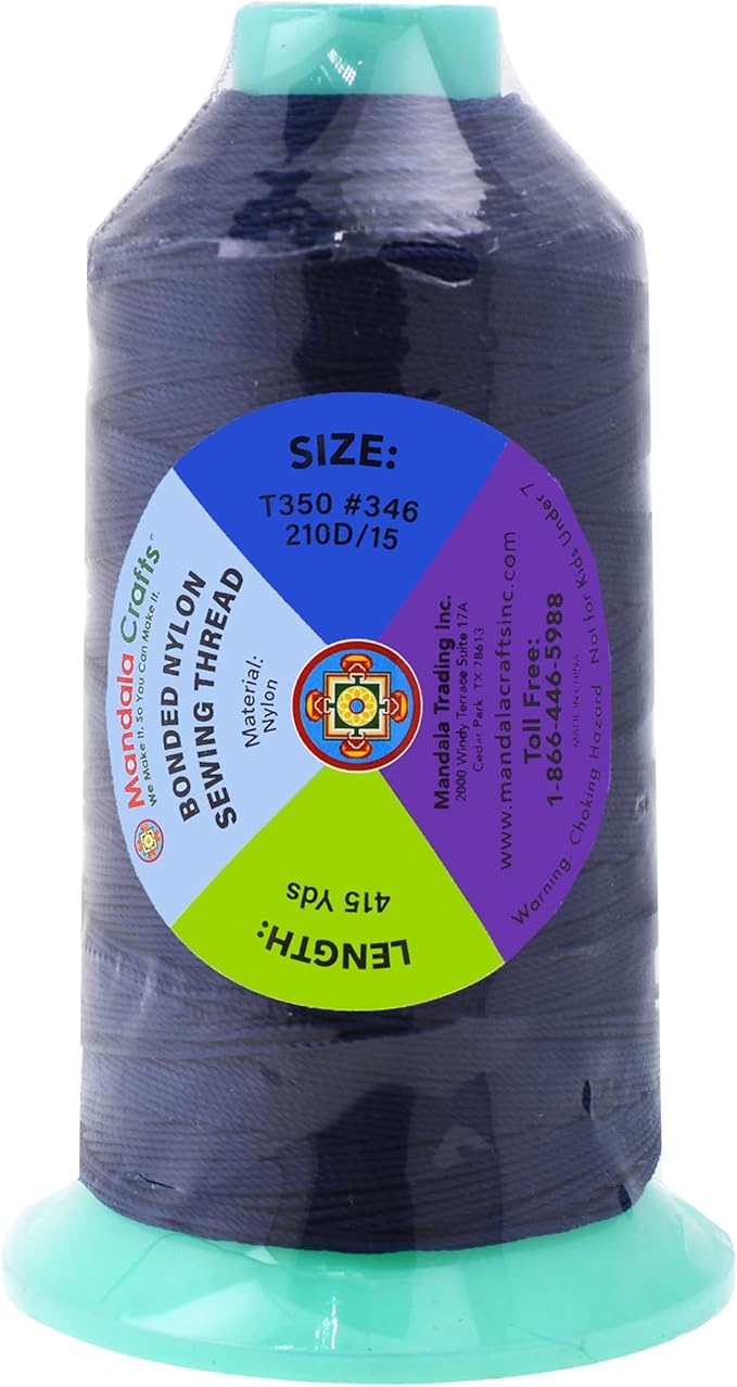 Mandala Crafts Bonded Nylon Thread Navy Blue Heavy Duty Sewing Threads - 415 YDs Size 346 210D T350 Tex 350 Thread for Leather Jeans Weaving Outdoor Marine Upholstery Threads