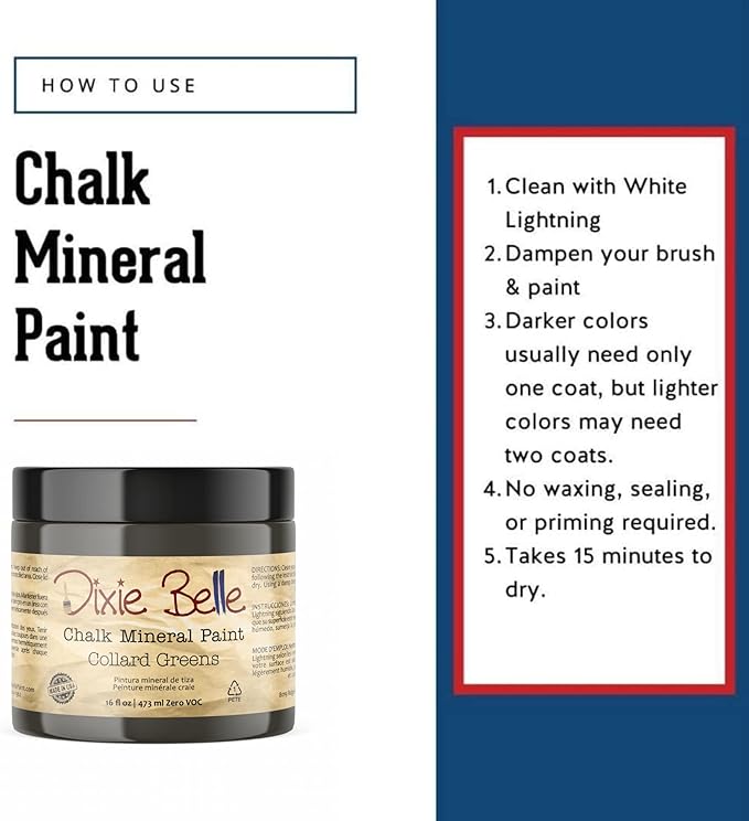 Dixie Belle Paint Company Chalk Finish Furniture Paint - Collard Greens (16oz) - Matte Deep Green Chic Chalk Mineral DIY Furniture Paint