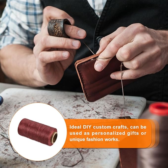 MECCANIXITY Waxed Thread,284 Yard 0.8mm 150D Flat Wax Thread Polyester Waxed String for Leather Sewing Hand Weaving Book Binding Home Decoration,Wine Red
