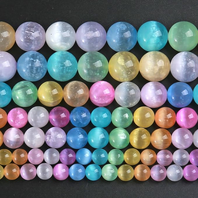 4MM 180pcs Mixed Color Selenite Gypsum Beads Natural Stone Round Loose Beads for Jewelry Making DIY Bracelet Necklace 2 Strands 32"