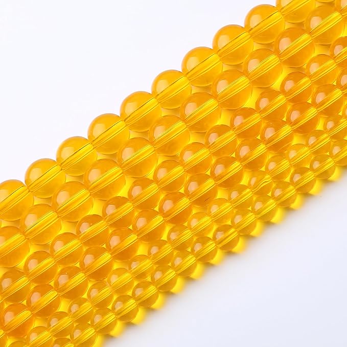 60pcs 6mm Smooth Yellow Crystal Glass Beads Citrine Round Loose Beads for Jewelry Making DIY Bracelet Necklace 15" Energy Healing Power Stone Beads