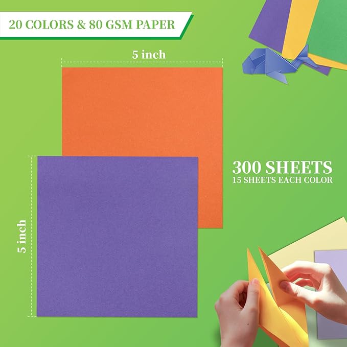 Granhoolm 300 Sheets Origami Paper, 20 Colors Origami Paper 5x5 inch,Double Sided Color Oragami Papers for Paper Artists,Craft Enthusiasts,Kids DIY School Arts Crafts