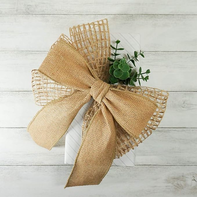 CT CRAFT LLC Burlap Fabric Wired Ribbon 2.5" x 20 Yards Natural Color for Christmas Home Wedding Decor Gift Wrapping Tree Topper Bow Wreath Bouquet DIY Crafts
