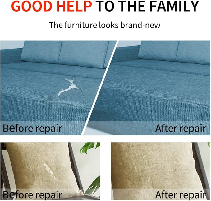 Fabric Repair Patches, 17X158 Inch Linen Repair Tape Self-Adhesive Fabric Patches Durable, DIY Large Linen Tape for Sofa, Couches, Furniture, Chair, Clothing （17X158 Inch, White）