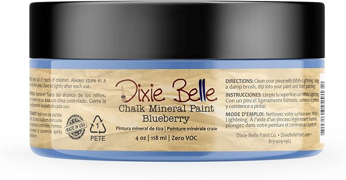 Dixie Belle Paint Company Chalk Finish Furniture Paint - Blueberry (4oz) - Matte Periwinkle Blue Chic Chalk Mineral DIY Furniture Paint