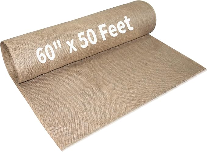 Garden Burlap Roll, 60" x 50 Feet Natural Jute Burlap Fabric Roll for Gardening Raised Bed Liners,Seed Cover,Edging,Weed Barrier,Aisle Runner Plant Cover Tree Protections (60" x 50 Feet)