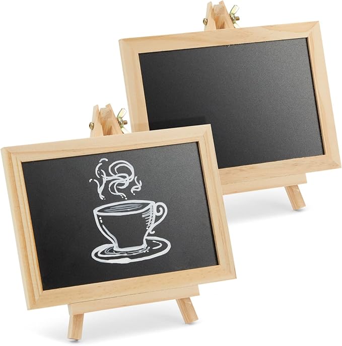 Juvale Mini Chalkboard Signs with Stand - 6-Pack Wood-Framed Tabletop Chalkboard Sign, 7x7x4 in (6x4 in Writing Area), Black - Reusable Double-Sided Boards for Weddings, Coffee Shops & Events