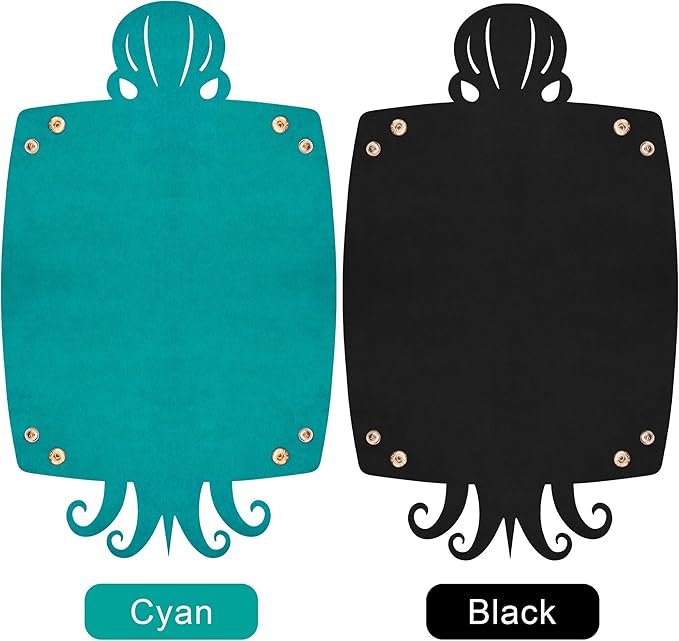 SIQUK 2 Pieces Octopus Dice Rolling Tray PU Leather Dice Mat Folding Scroll Dices Holder Trays for D&D RPG Games (Cyan, Black)
