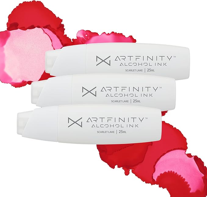 Alcohol Inks 3 Pack - Vibrant, Professional, Dye-Based Alcohol Inks for Artfinity Alcohol Markers, Artists, Drawing, & More! - Scarlet Lake RV3-6