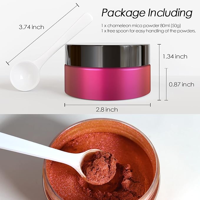 Ceya Chameleon Mica Powder, 1.8oz/ 50g Burning Love Chrome Nail Powder, Cosmetic Grade Pearlescent Effect Color Shift Pigment for Epoxy Resin, Makeup, Nail Polish, Soap Candle Making, Slime