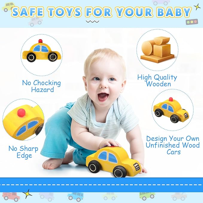 Leyndo 20 Pcs Small Wooden Cars to Paint for Kids Wooden Car Craft DIY Paintable Wood Cutouts Wood Car for Trucks Race Cars Bulk Crafts Painting Projects