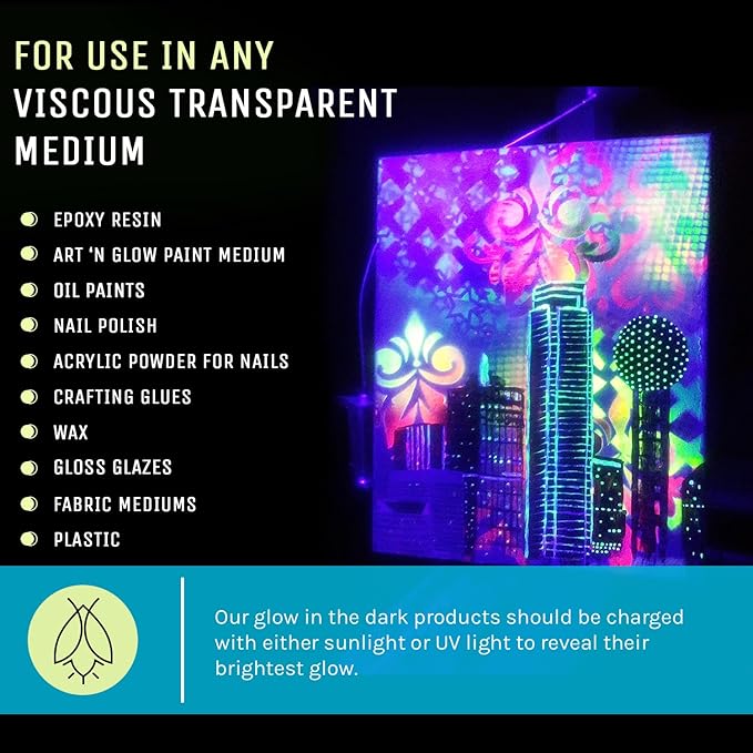 Glow in The Dark Pigment Powder - Neutral and Fluorescent Color for Art Painting, Fine Art, Nail Art Paint, and DIY Crafts - Long Lasting 10+ Color Options - Neutral White - (30 Grams/1 Ounce)