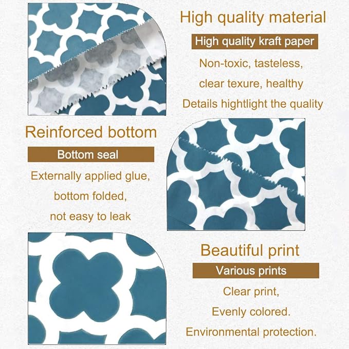 KEYYOOMY 100 Pcs Navy Blue Candy Buffet Bags Small Cookie Bags Polka Dot Paper Treat Bag for Wedding Birthday Party (5 inch x 7 inch)