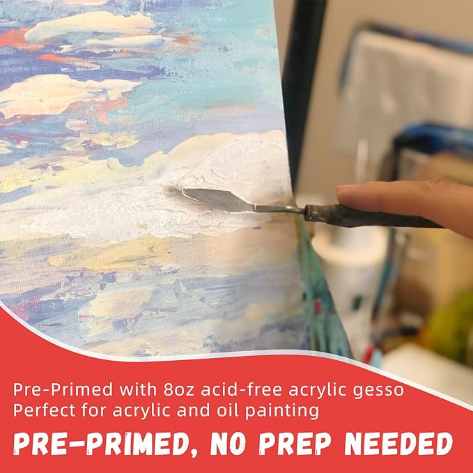 Simetufy 12 x 12 inch 12 Pack Painting Canvas Boards- Gesso Primed Acid-Free 100% Cotton Canvas Panels for Acrylics Oil Watercolor Tempera Paints
