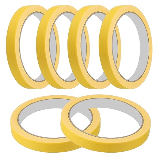MECCANIXITY Masking Tape 0.5 Inch x 21 Yard Painter's Tape Yellow Paint Tapes for DIY Crafts Arts Drawing Decoration Labeling Car Painting Artist Teachers, Pack of 6