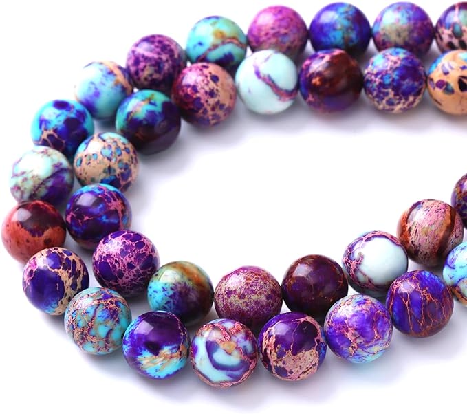 46PCS 8mm Natural Galaxy Sea Sediment Jasper Beads Gemstone Round Loose Spacer Stone Beads for Jewelry Making DIY Bracelet Necklace 15 Inch