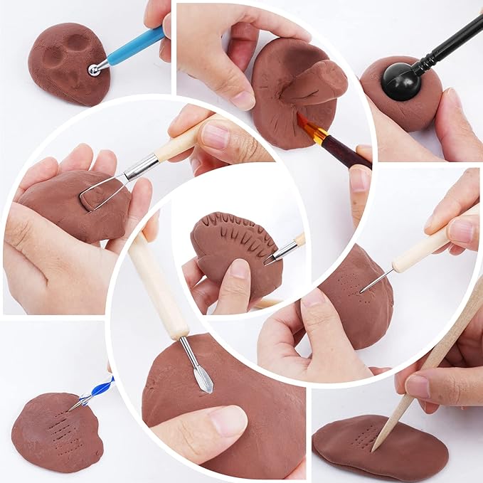 Yagugu Pottery Clay Tools for Adults Sculpting, 45Pcs Basic Wood Ceramics Carving Polymer Clay Tool Supplies kit Supplies for Kids and Artists Modeling Shaping Building for Art&Craft Gifts