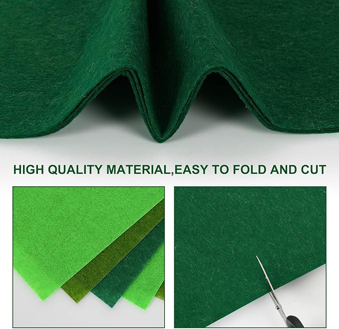 Whaline 18Pcs Felt Fabric Sheets Soft Thick Assorted Green Craft Felt Pack for DIY Craft Sewing Patchwork Art Projects, 3 Colors, 7.9 x 11.8 Inch