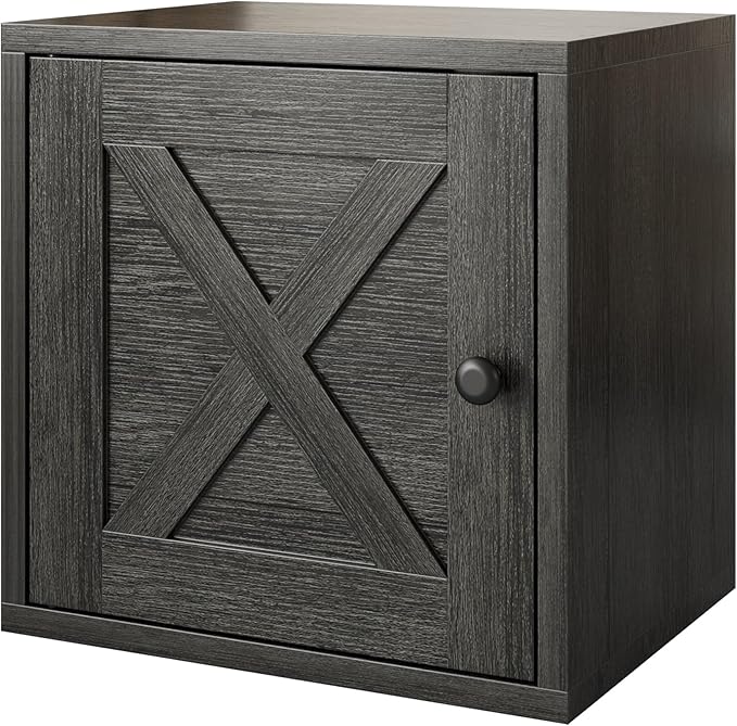 FUSUNBAO Magic DIY Cube Storage Organizer Stackable Cubes for Home Books Clothes Toy-Modular Cubby Storage System-Office Cubical-Bookcase Closet (French Oak,Door Cube)