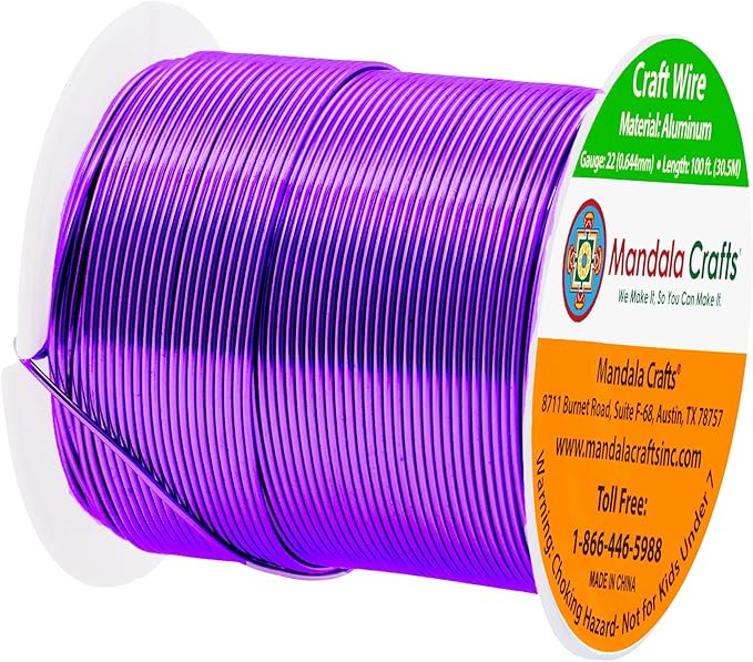 Mandala Crafts 22 Gauge Anodized Aluminum Craft Wire for Jewelry Making - 100 FT Colored Flexible Purple Wire - Bendable for Bonsai Armature Crafting Sculpting