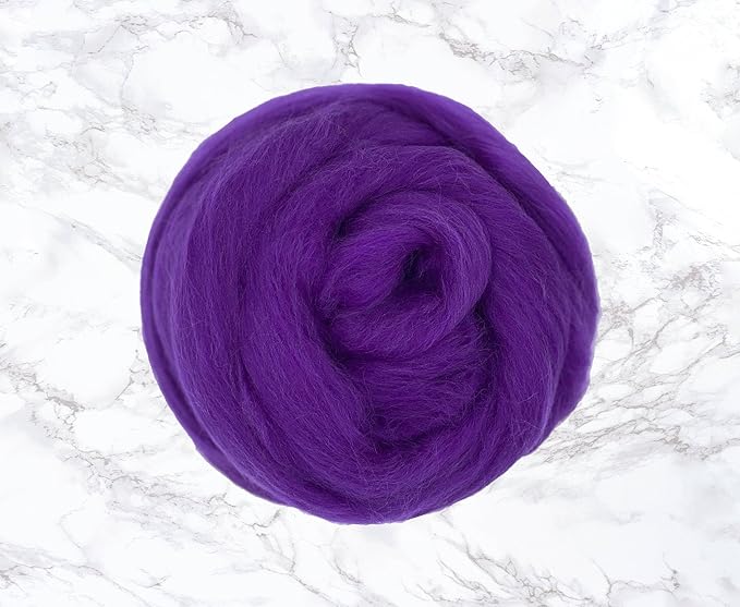 Revolution Fibers Merino Wool Combed Top | 1 lb Premium Wool Roving | 22 Micron, Best Merino Wool for Spinning, Tapestry, Needle Felting, Big Yarn Roving and Wall Hangings (Violet)