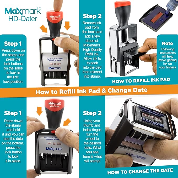 MaxMark Heavy Duty Self Inking Date Stamp with Phrase Shipped - 2 Color Blue/Red Ink