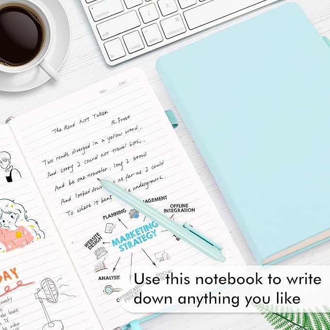 feela 24 Pack Journal Notebook Bulk for Work, Business Notebook Hardcover Lined Writing Journal with Pen Holder for Students Women Note Taking, with 24 Black Pens, 120 GSM, 5.1”x8.3”, A5, Sky Blue