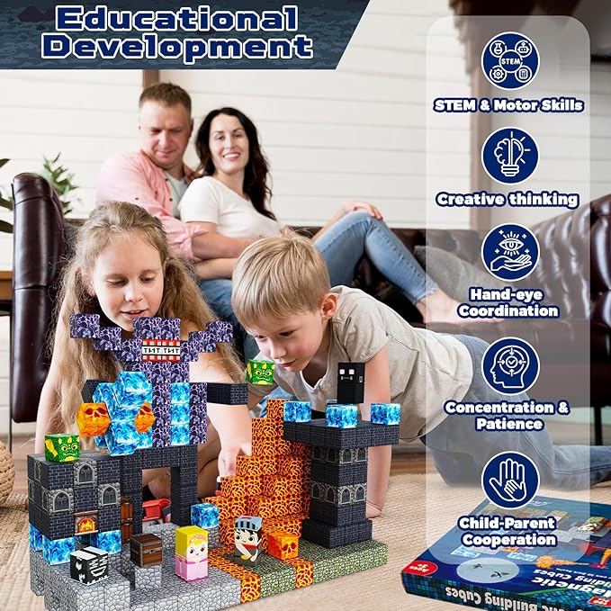 Magnetic Blocks - 100PCS Build Magnetic Dark Mechanical Guardian Castle - Magnetics Toys for Montessori Toddler Christmas Birthday Gifts - STEM Sensory Toys for 3 4 5 6 7 8 9 10 Year Old Boys
