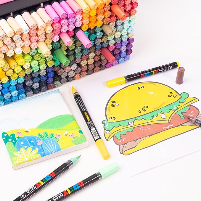 Acrylic Paint Markers, Acrylic Paint Pens, Fabric Markers for Textile, Rock, Glass, Wood, Paper, Ceramic, Canvas DIY Art Supplies Kit for Kids and Adults (72)