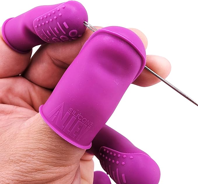 Comfortable Soft Thimble | THIK-Grip Edition | Small (1) - Medium (1) - Large (1) | Set of Large Sturdy Sewing Needles with Holder (1)