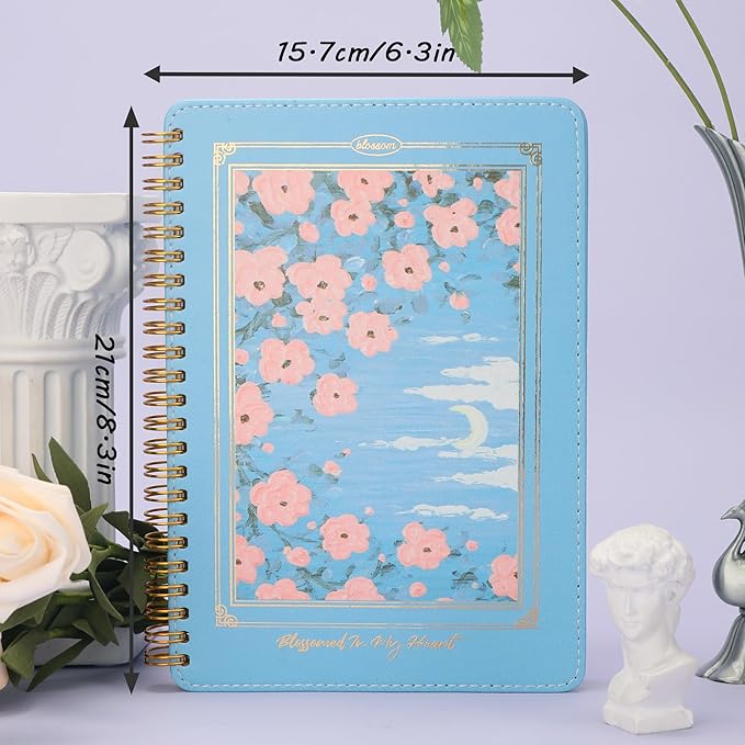 Spiral Notebook for Women, Durable A5 Leather Hardcover Notebooks, 140 Lined Pages, Cute Notebooks for Perfect Supplies at School, 8.3 x 6.2 in