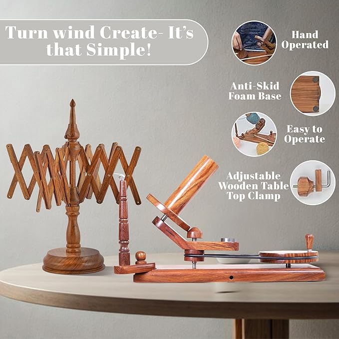 Large Handcrafted Wooden Yarn Winder & Swift – Rosewood Brown Ball Winder for Crocheting, Knitting, Weaving – Heavy-Duty Yarn Winder for 8-12 oz Skeins