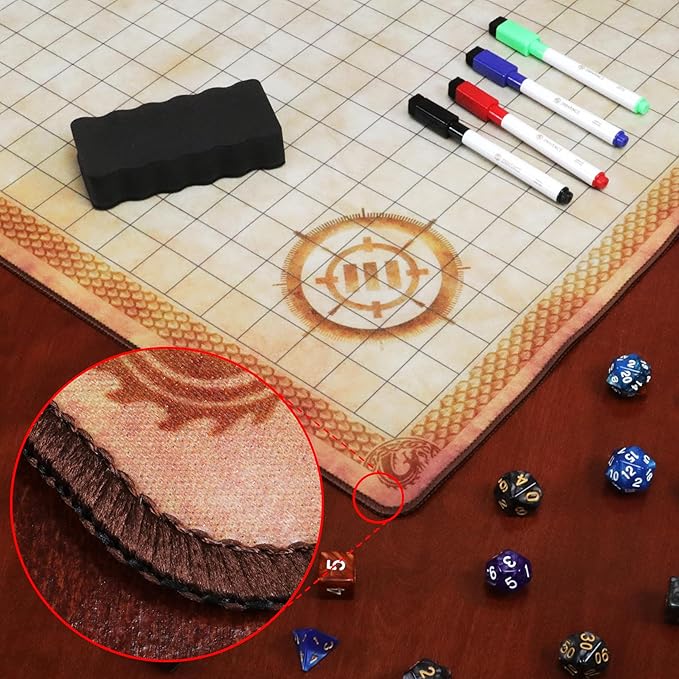 ENHANCE Deluxe RPG Grid Mat - DND Map (24x36in) with Premium Rubber, Non-Slip Grip, No Creasing - Dry Erase DND Mat Set for Masters and Starters, Erasable Parchment with Travel Pouch, Marker Set