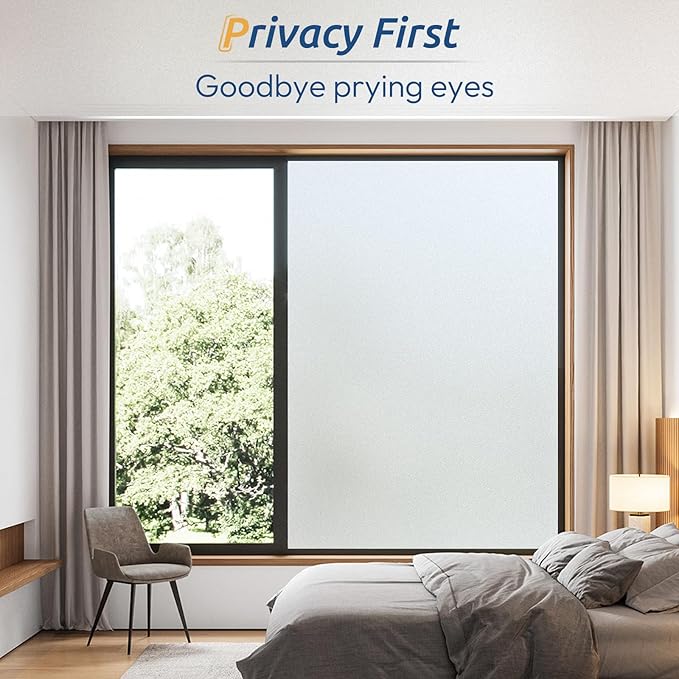 rabbitgoo Window Privacy Film, Frosted Glass Window Clings, Static Cling UV Heat Blocking Door Stickers for Home Bathroom, Removable Indoor Decal Coverings Day and Night, Pure, 29.5 x 157 Inches