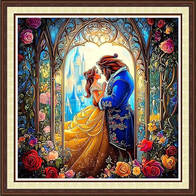 Findvoor Counted Cross Stitch Kits for Adults Full Range of Cross Stitching Embroidery Unprinted Pattern for Beginners, 11CT Needlepoint Kit Patterns Embroidery Kits-King and Princess 18x18 inch
