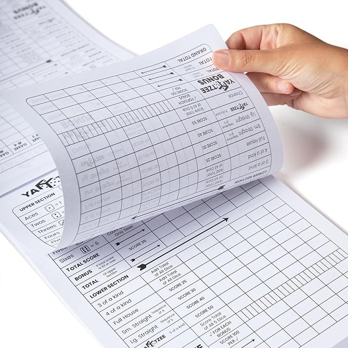 PlayDice Perforated Yahtzee Score Pads: 120 Easy Tear Off Score Sheets, Large Print, Compatible with Yardzee and Yahtzee Games (6x9-120 Pages)